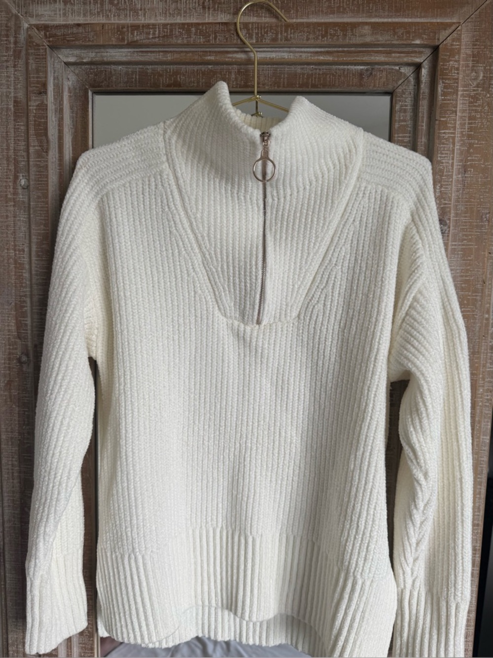 Cynthia Rowley Cream Ribbed Half-Zip Turtleneck Sweater